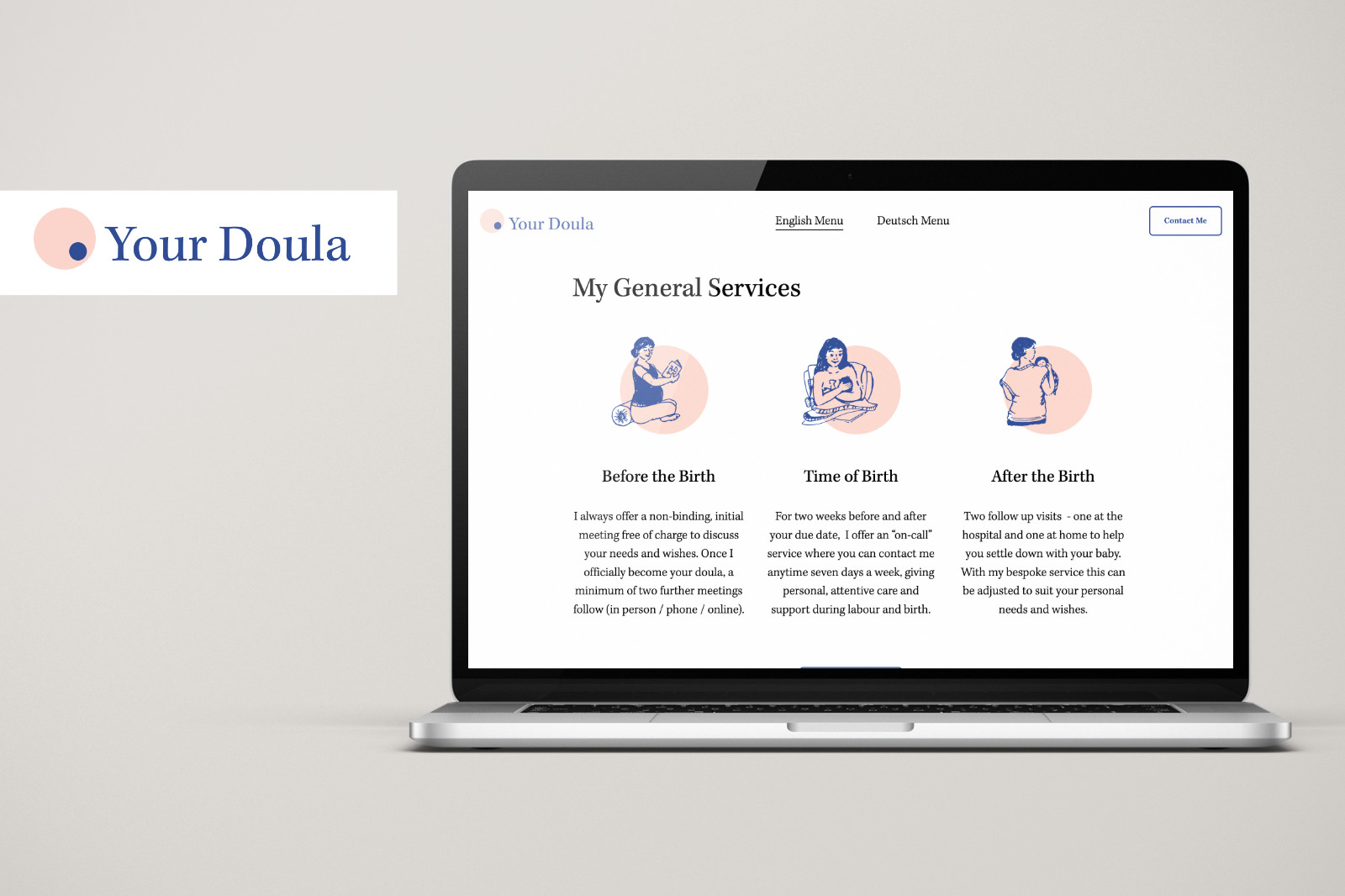 Logo and website design of the personal doula website Your Doula