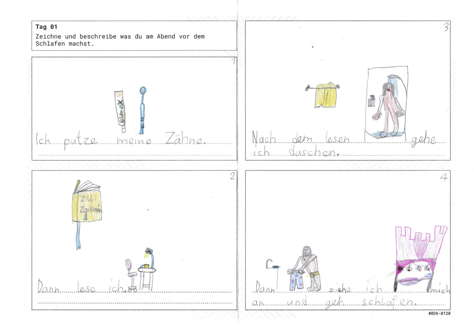 Culture Probe: Drawn bedtime routine of a child (ca. 8 years old)