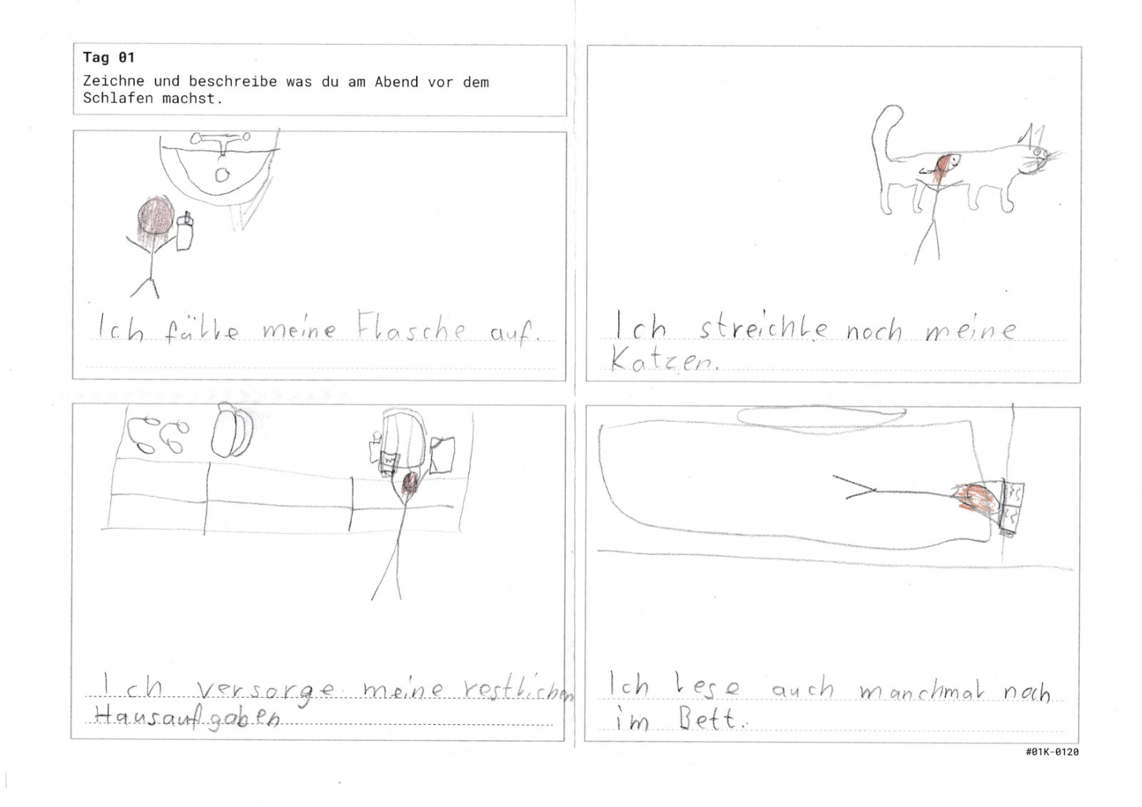 Culture Probe: Drawn bedtime routine of a child (ca. 8 years old)