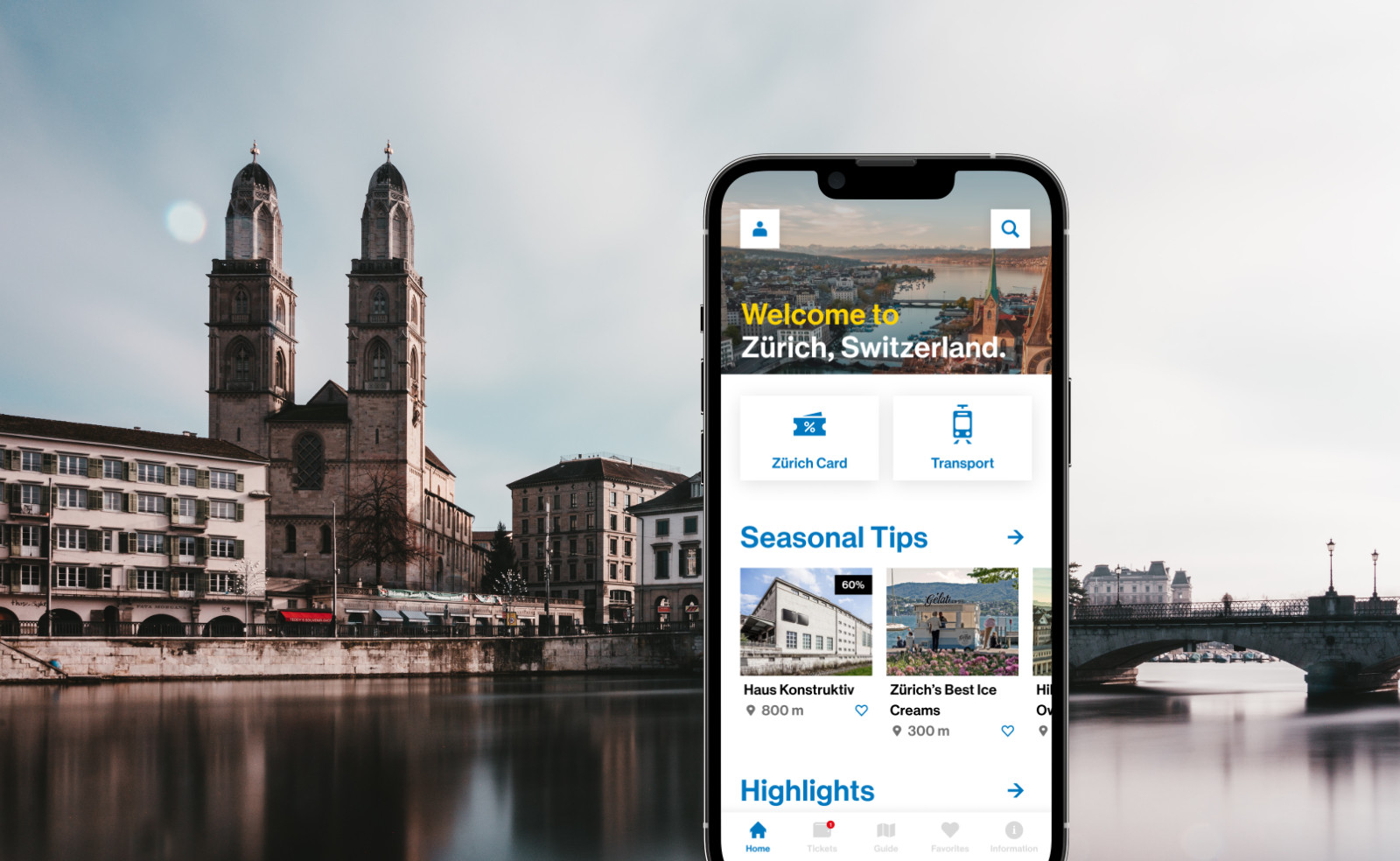 The app Zurich City Guide provides tourist information to the city of Zurich such as seasonal tips and highlights.